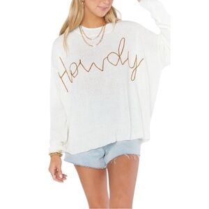 Show Me Your MuMu White Sweater with Gold 'Howdy'